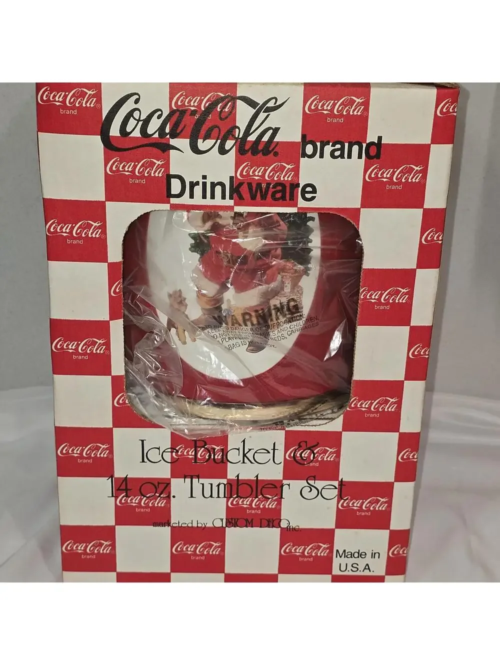 Vintage 1993 Coca Cola Christmas 5 Pc Entertainment Set Ice Bucket Glasses NIB